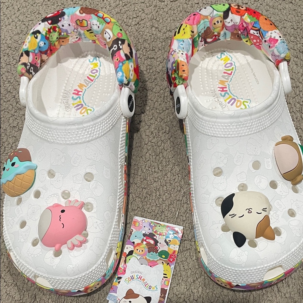 CROCS Kids White Slippers with Multicolor Accents
